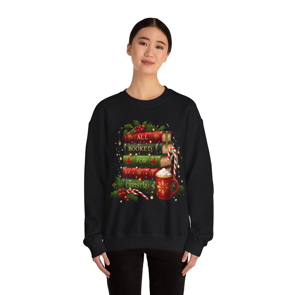 📚✨ All Booked for Christmas Weihnachts-Sweatshirt für Bücherliebhaberinnen